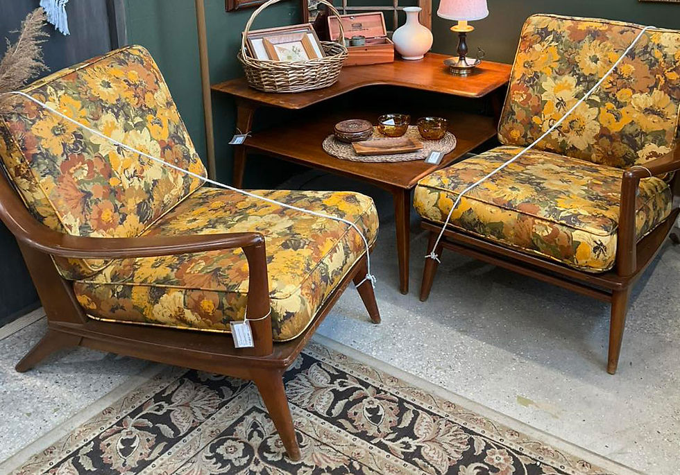 Floral side chairs with corner table