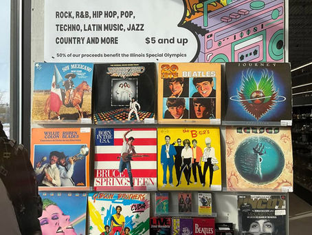 Display of vinyl record collectibles