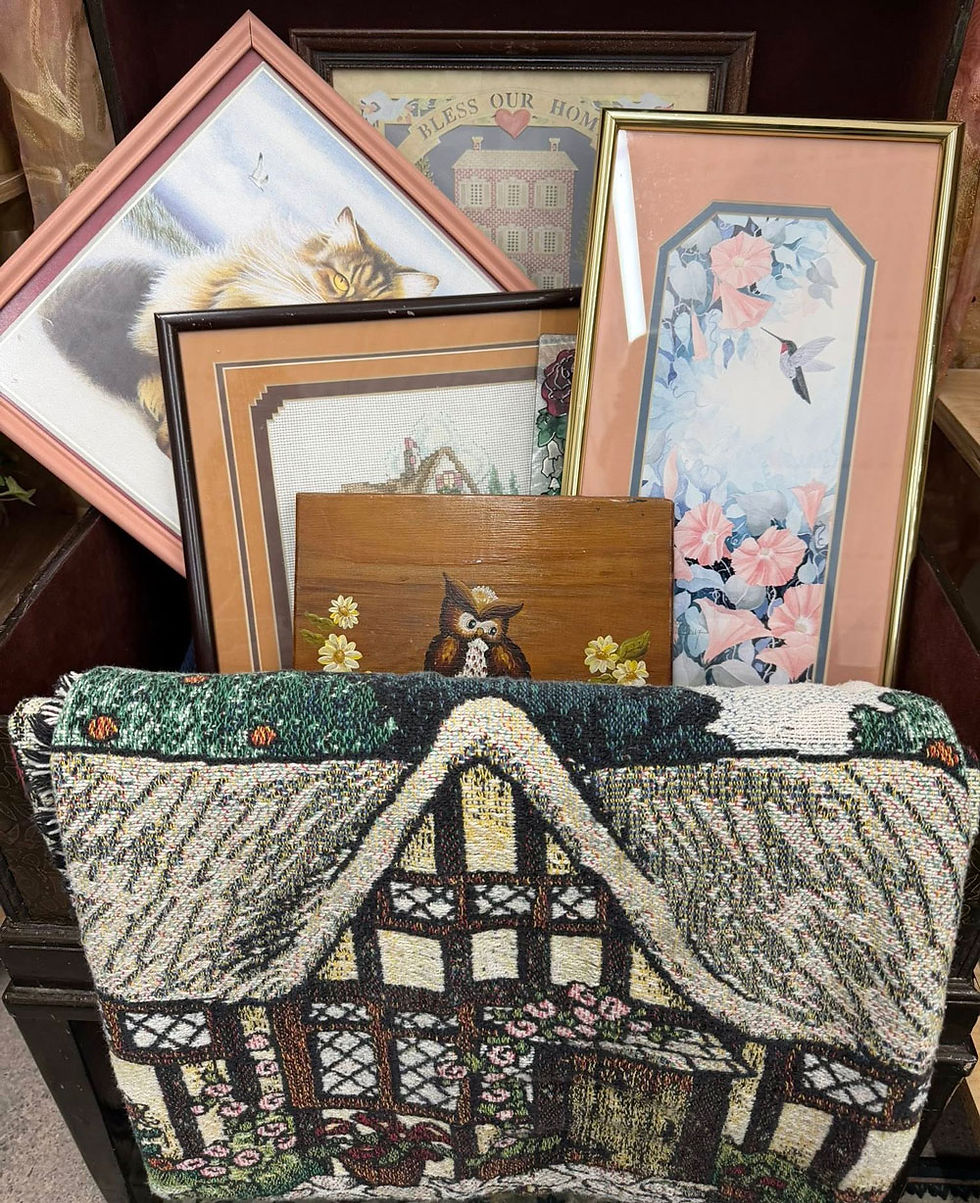 Vintage artwork and blanket