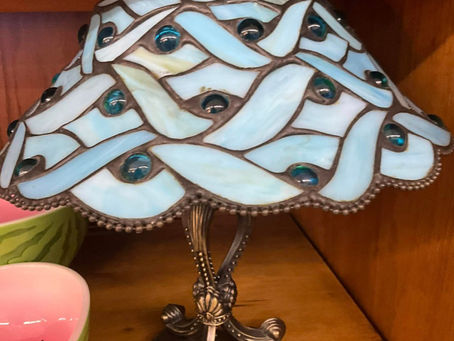 Antique blue stained glass lamp shade