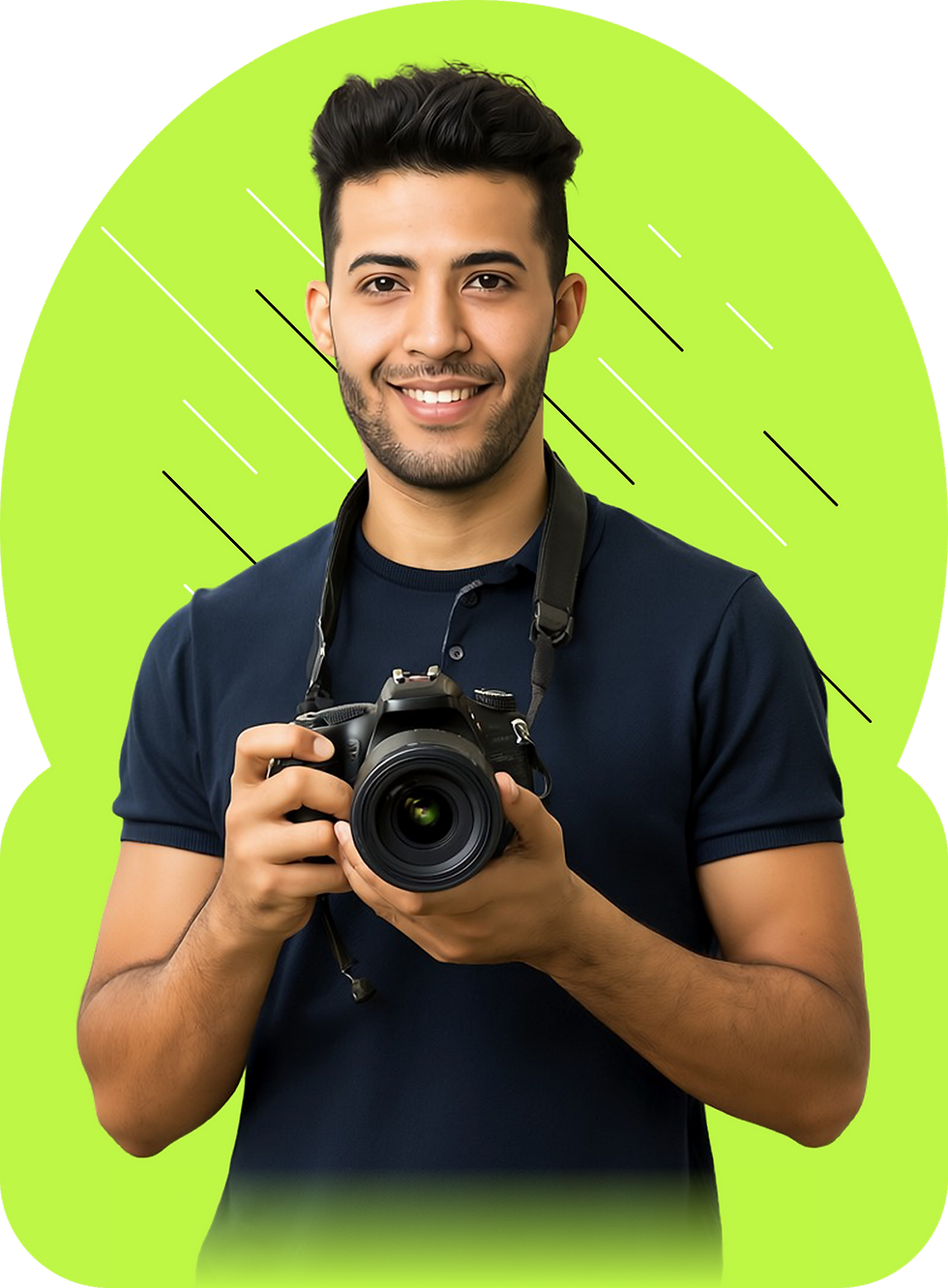 Smiling photographer holding DSLR camera