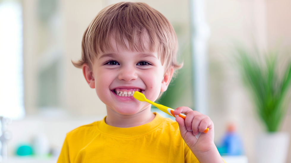 Happy toddler brushing teeth