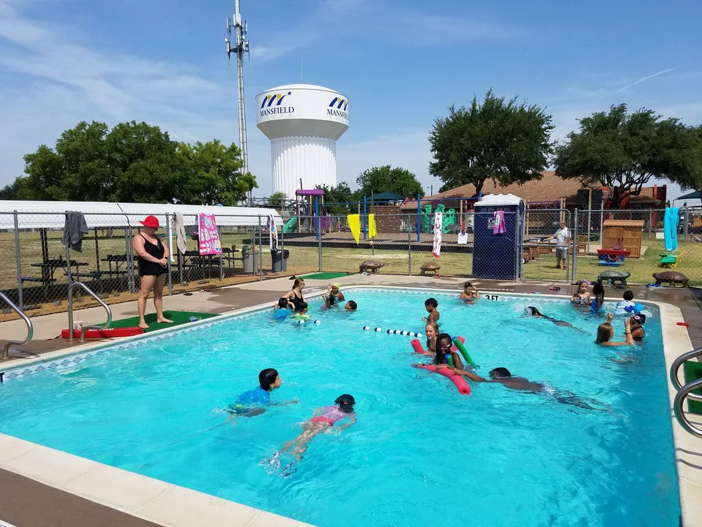 The Mansfield water tower above The Children’s Spot campus and pool