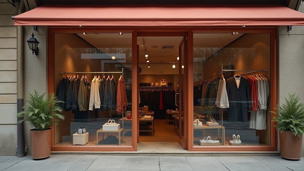 Vista de la tienda Tienda Spora con ropa sostenible en exhibición