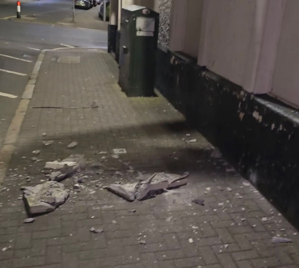 Chunk of Concrete Falls Off Old Bingo Building onto Busy Path