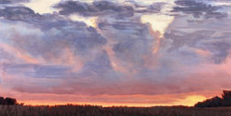 painting of a sunset over a cornfield Laura Floyd artist