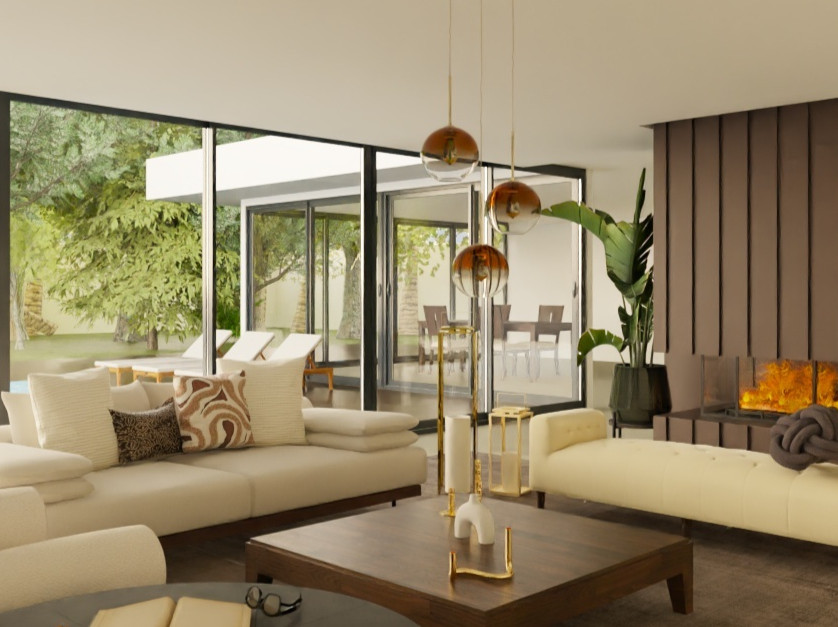 Salon contemporain aménagé avec mobilier et décoration élégante