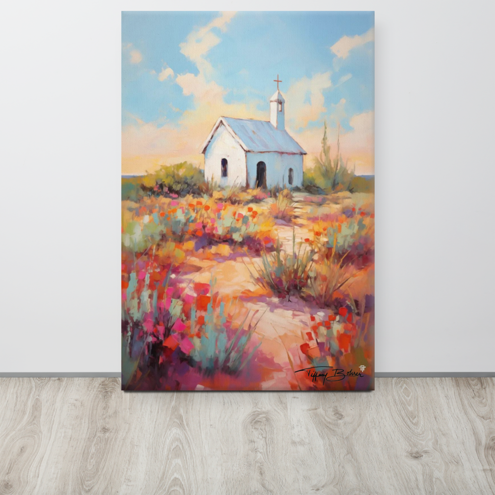 Colorful Field Country Church by Tiffany Bohrer - Archival Giclee 24 x 36 Canvas