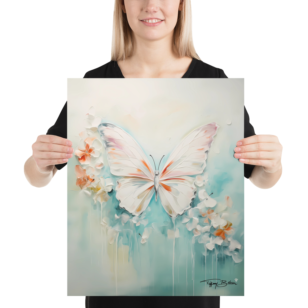 Coral and Teal Serenity Butterfly by Tiffany Bohrer - Museum Quality Poster