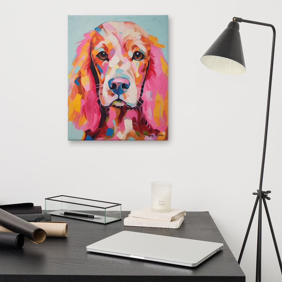 Thumbnail: Cocker Spaniel in Pink on Blue by Tiffany Bohrer - 16x20 Giclee Canvas