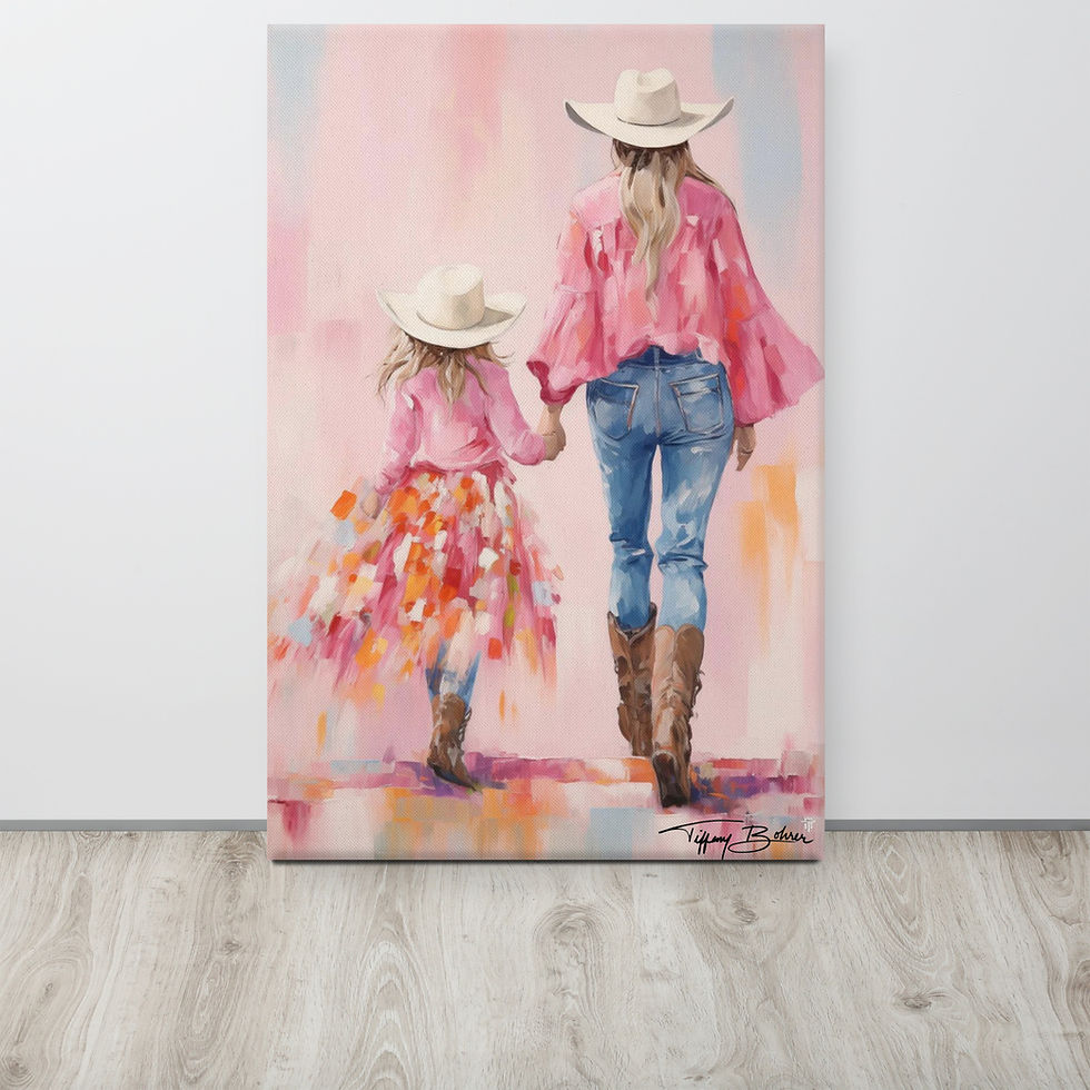 Fancy Mother and Daughter Cowgirls by Tiffany Bohrer - 24x36 Giclee Canvas