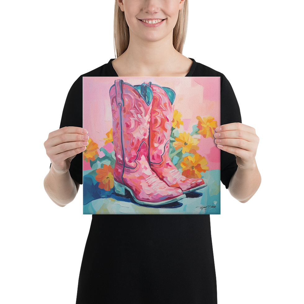 Thumbnail: Pretty in Pink Cowgirl Boots by Tiffany Bohrer - 12 x 12 Giclee Canvas