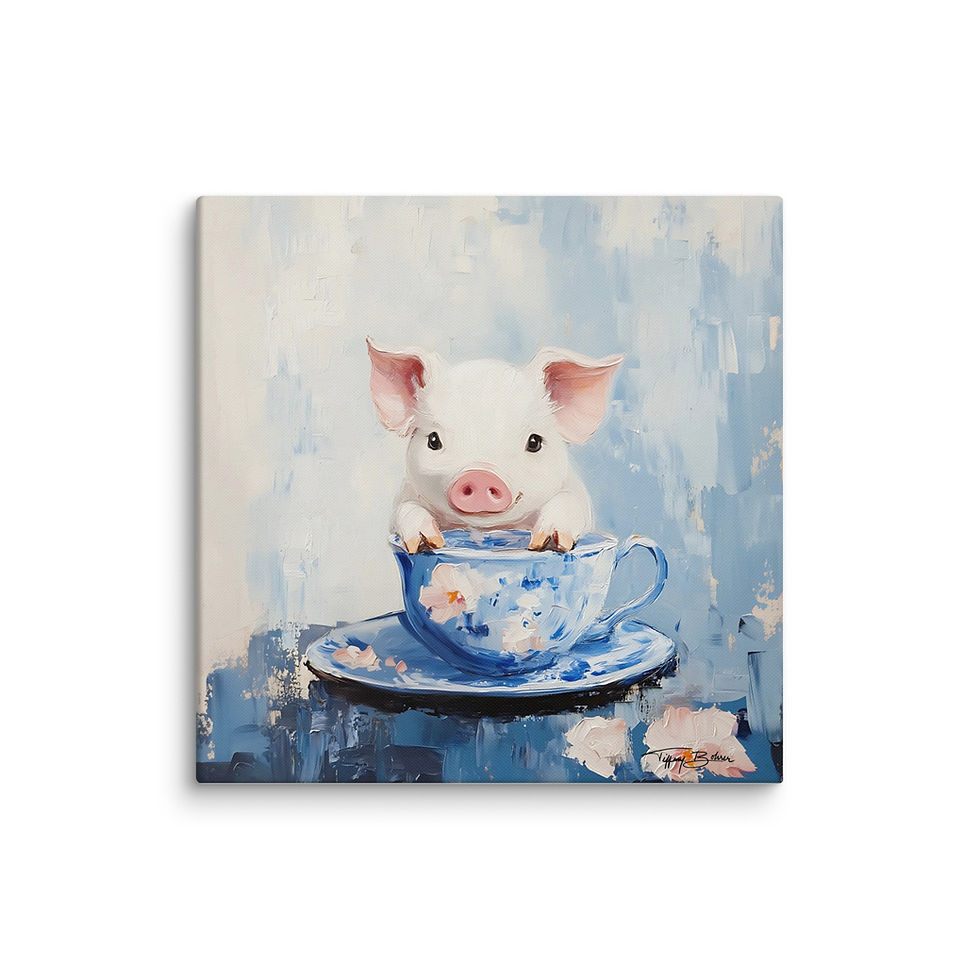 Thumbnail: Pretty Pig in Blue by Tiffany Bohrer - Archival Giclee Canvas