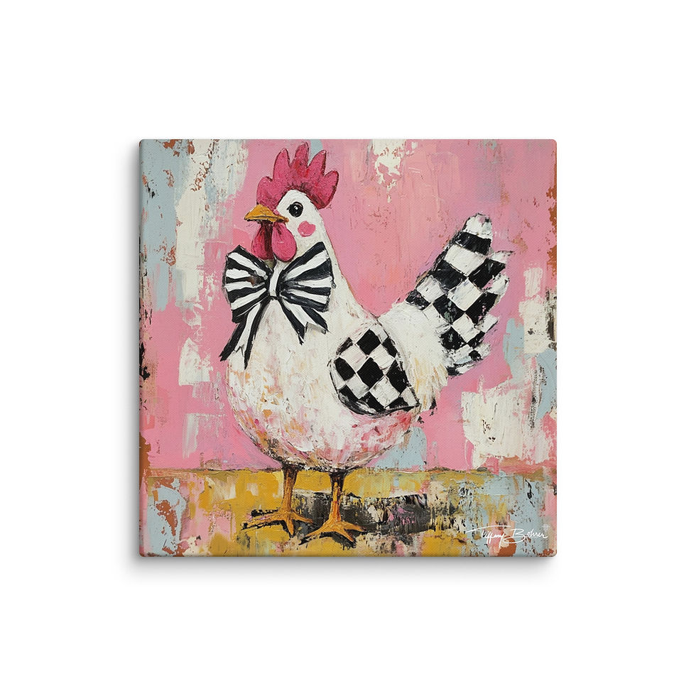 Thumbnail: Black & White Check Chicken by Tiffany Bohrer - Archival Giclee Canvas