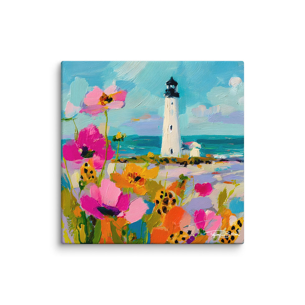 Thumbnail: Vibrant Floral Lighthouse by Tiffany Bohrer - Archival Giclee Canvas