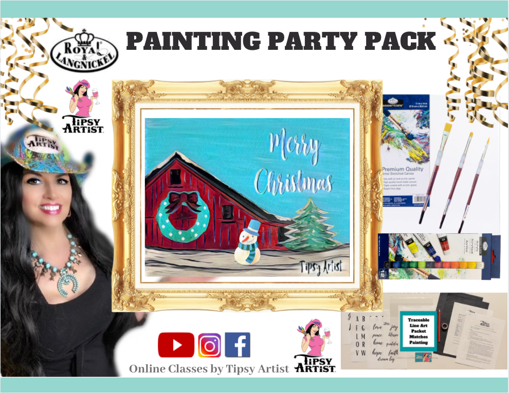 Merry Christmas Red Barn with Wreath Painting Kit ~ Painting Party Gift Pack