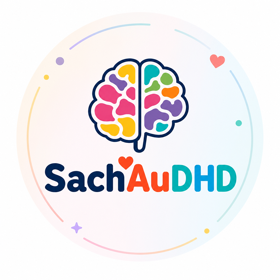 SachAuDHD logo with a colorful brain icon and heart.