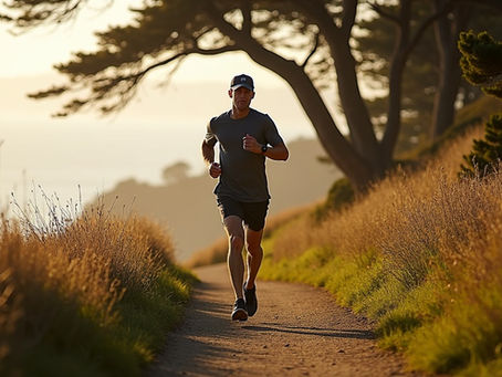 Active adult on a Monterey Peninsula coastal trail, exploring hyperbaric oxygen therapy for athletic recovery