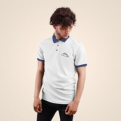 A person wearing a white polo with the Kidtensive PT logo on the breast