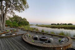 A safari lodge looking over the water in Botswana.