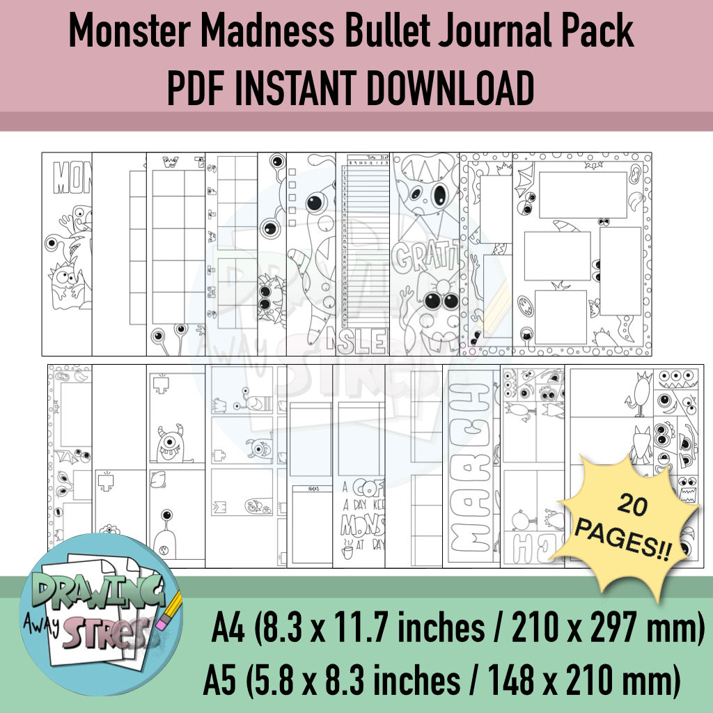 Monster Madness Bullet Journal Pack- PDF INSTANT DOWNLOAD