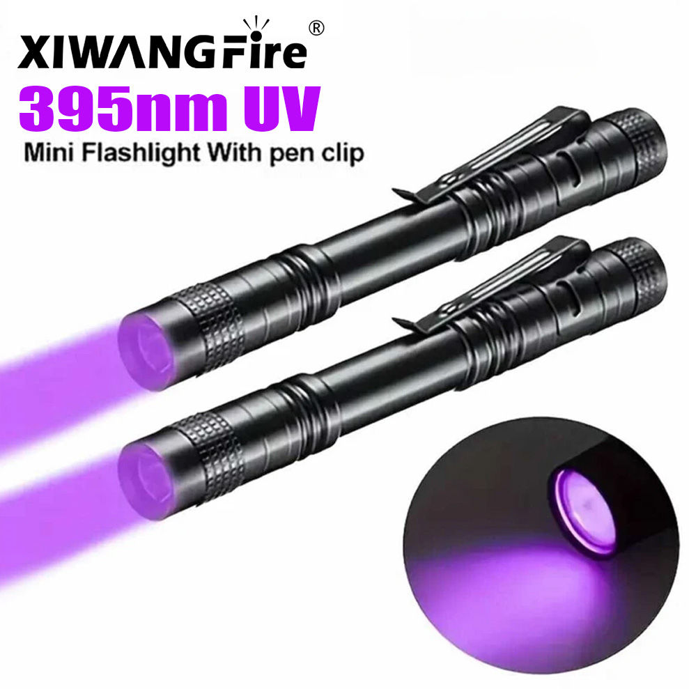 UV Flashlight 395nm Ultraviolet Torch With Pen Clip Portable AAA Batteries Used
