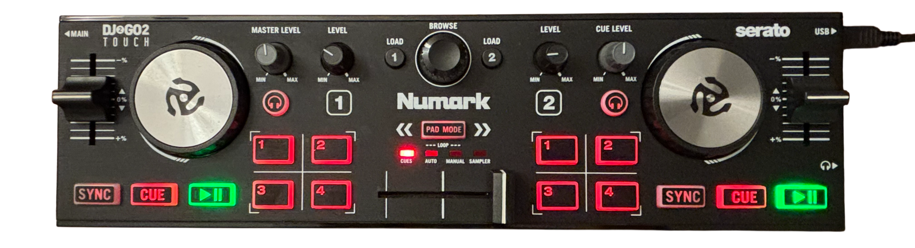 Numark DJ2GO2 Touch 2-Channel DJ Controller Serato Tested USB Compact Mixer