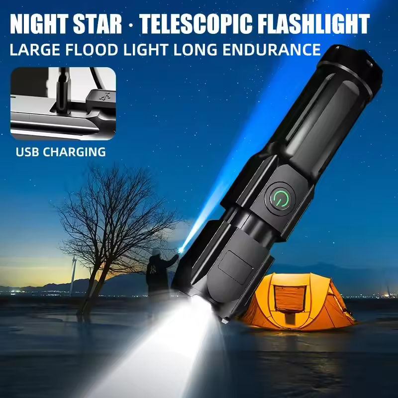 LED Camping Torch Flashlight High Power Rechargeable USB Spotlight Zoom Lantern 