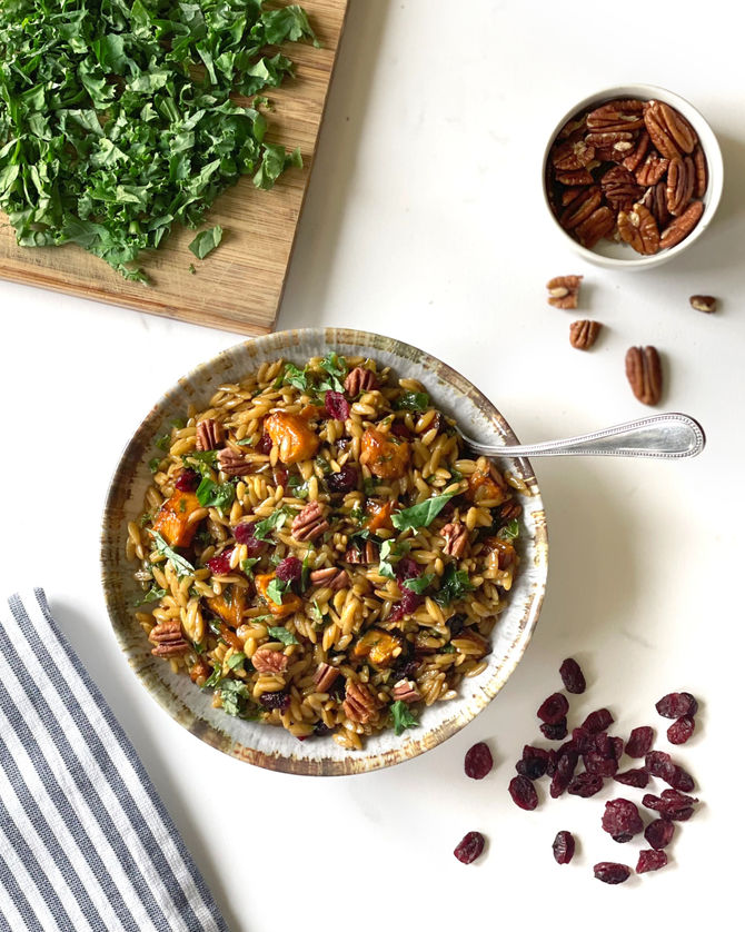 Fall Orzo Pasta Salad with Leek and Maple Vinaigrette