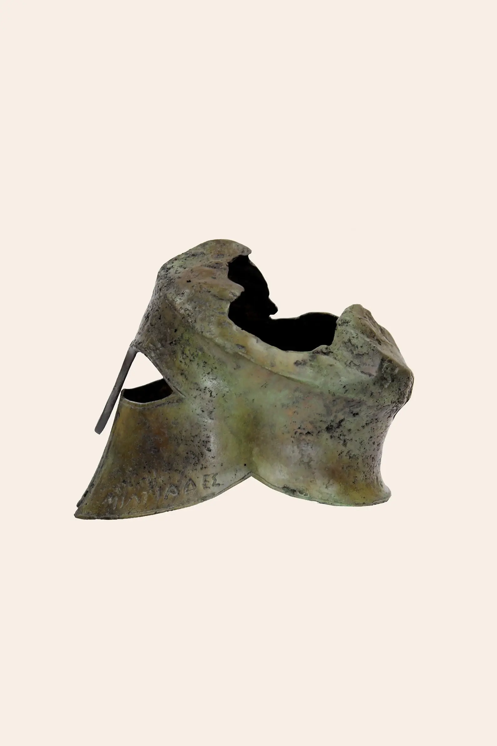 Greek helmet of Miltiadis, solid bronze battered corinthian  helmet