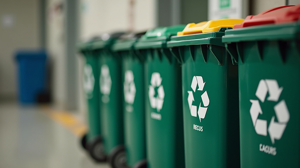 Eye-level view of recycling bins with labeled sections
