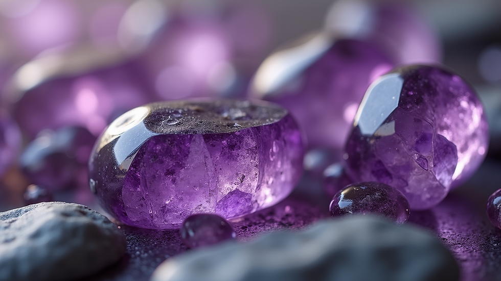 Close-up view of amethyst stones with intricate formations