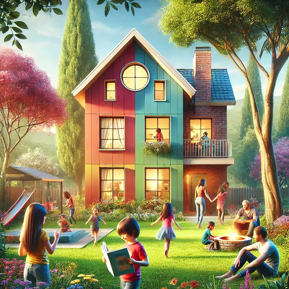 DALL·E 2024-10-11 22.23.47 - A welcoming residential house in a vibrant, natural setting,