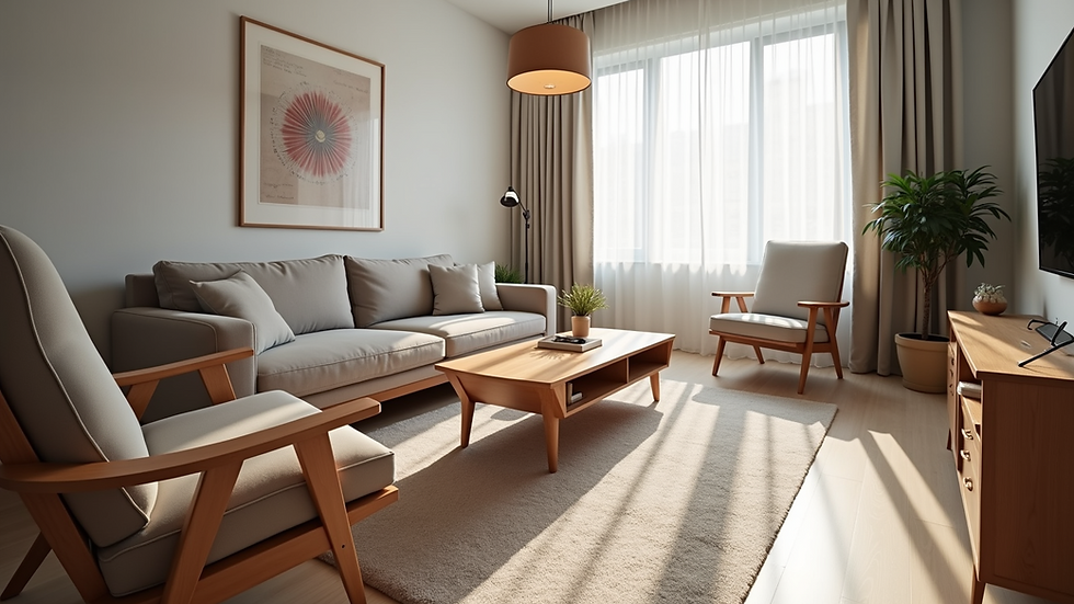 Eye-level view of a modern living room with assembled furniture