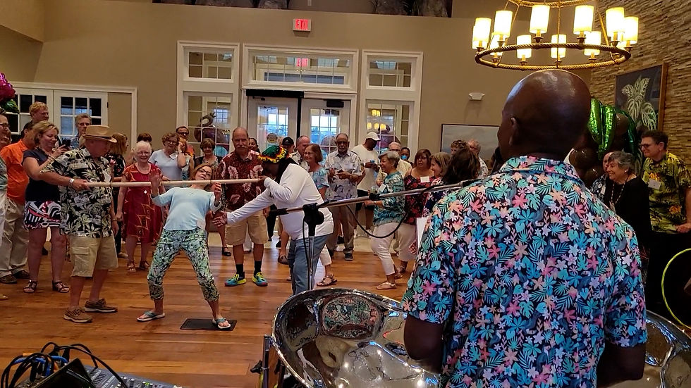 Eye-level view of a lively local Caribbean band performing