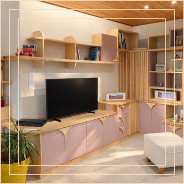 Agencement d'intérieur réalisé dans plusieurs matériaux comme le bois massif et dérivés du bois