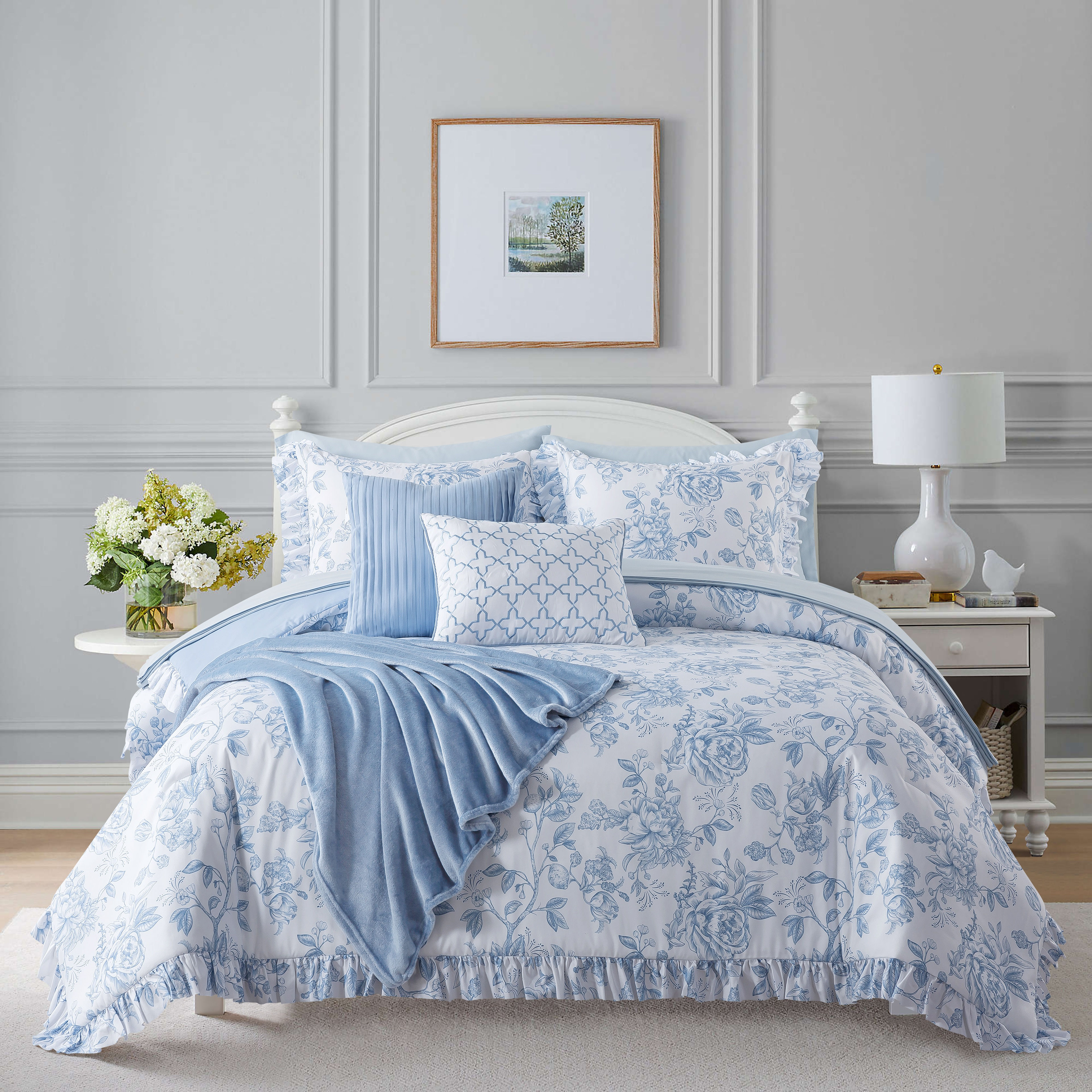 Annabelle 10pc Complete Bedding Set, Blue, Queen