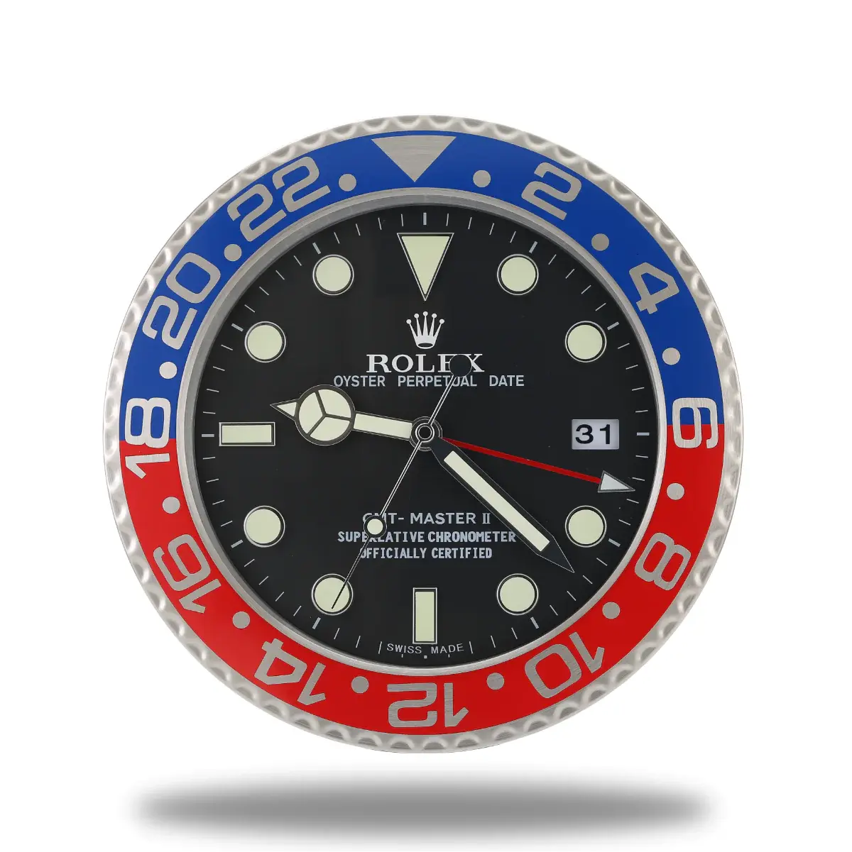 Horloge Murale Luxe GMT "Pepsi" – Edition Iconique Bleu & Rouge (34 cm)