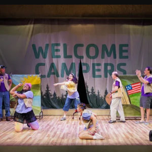 Talent Show
- Created rolling show backdrops from clothing racks - Painted by Melissa Nalbach
- Cut, Hemmed, and put magnets on the "Welcome Campers" kabuki drop.