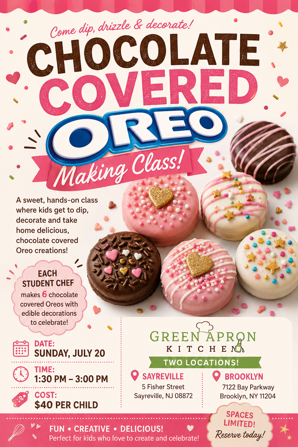 Hand-decorated chocolate-dipped Oreos with colorful sprinkles