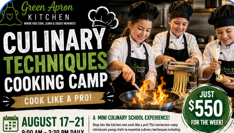 Young chefs working at their own stations in the Culinary Technique Cooking School