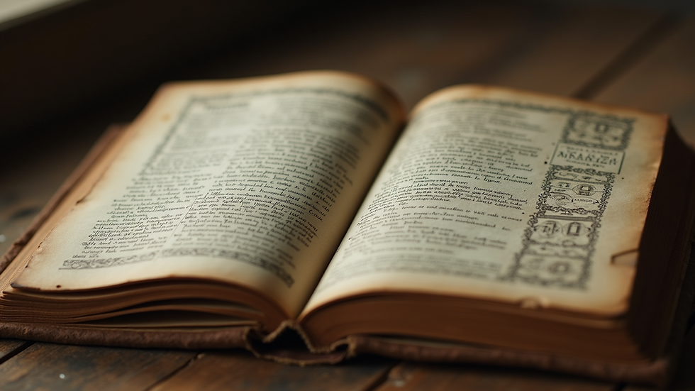 Close-up view of an ancient cookbook opened to a recipe page