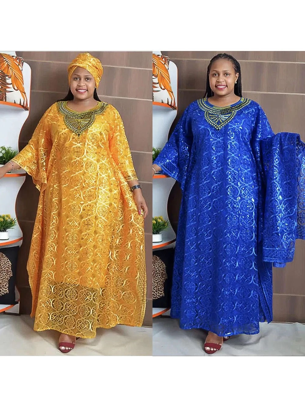 African embroidery three pieces set with inner hijab ladies dress for church