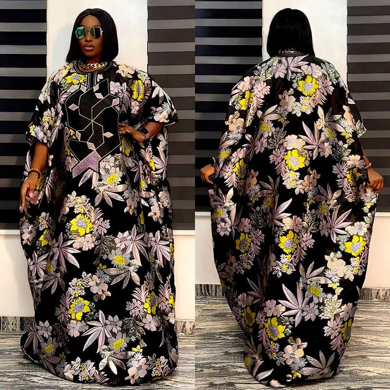 Thumbnail: Short sleeve African women fashion bazin dresse