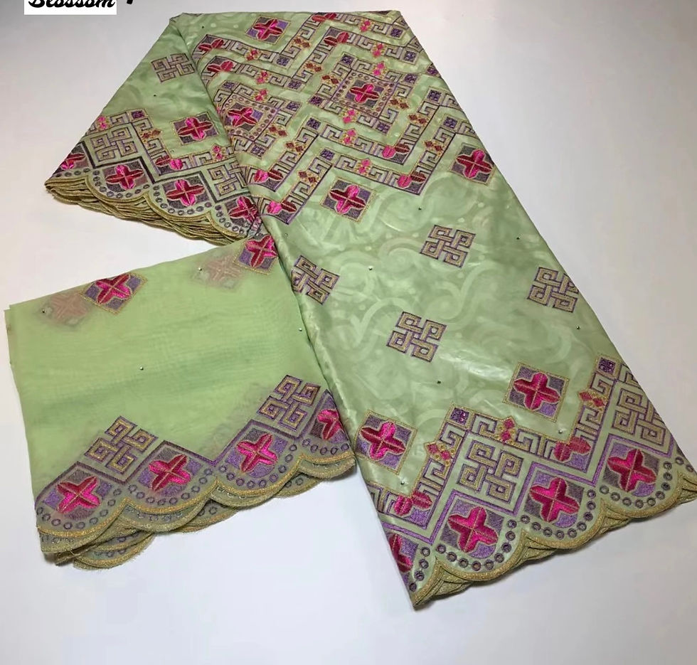 Thumbnail: Embroided bazin riche lace fabric| 5+2 yards