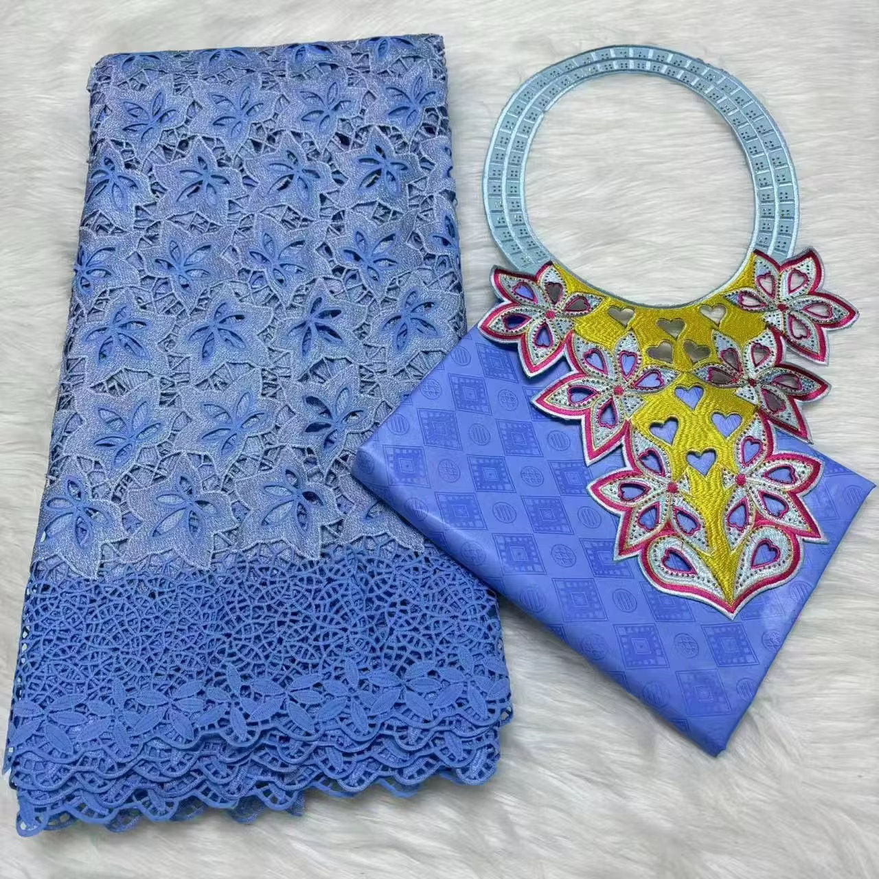 2.5 Y Cord Lace Fabric +2.5 Y Bazin Brode Riche Tulle Guipure Lace Collar Popula