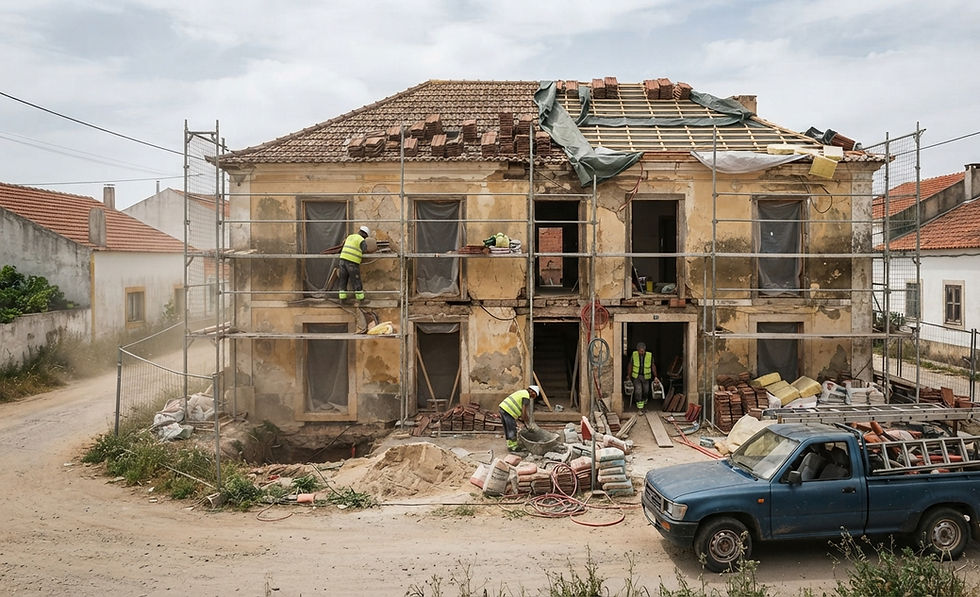 Obras de conservação de um edifício habitacional em avançado estado de degradação, em Azambuja