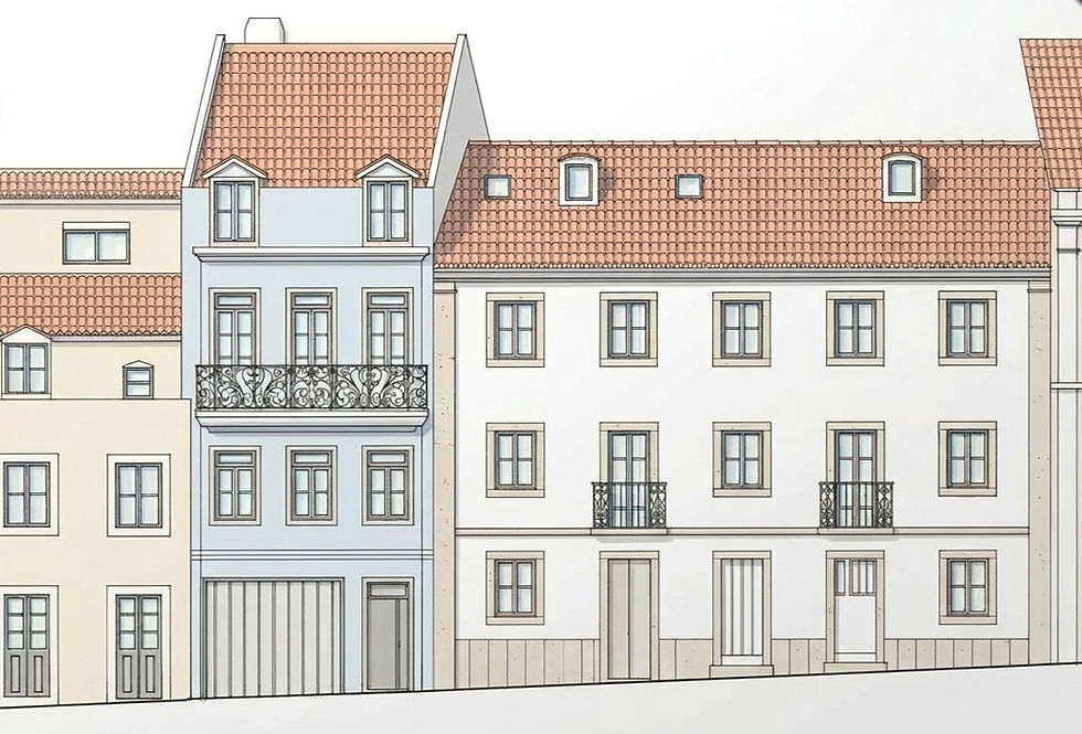 Alçado da frente urbana de uma rua secundária