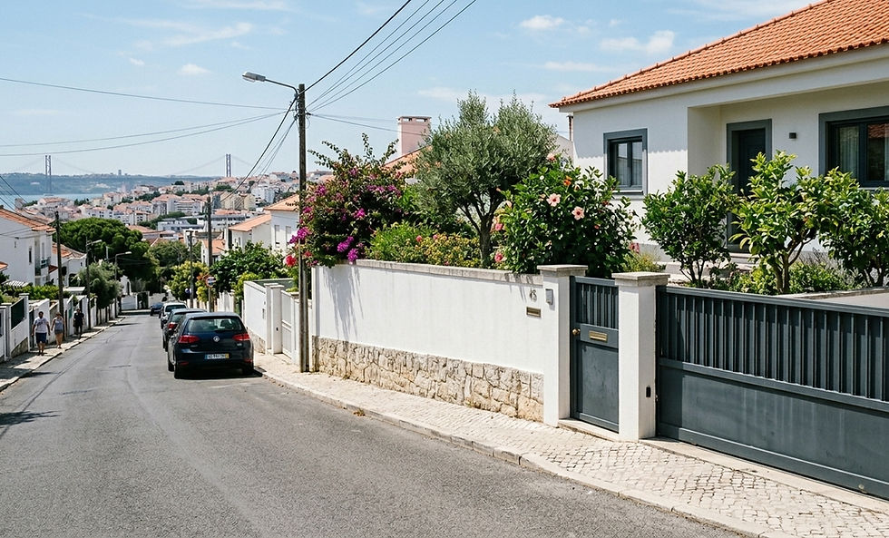 Exemplo de muros de limite de lote de uma habitação unifamiliar