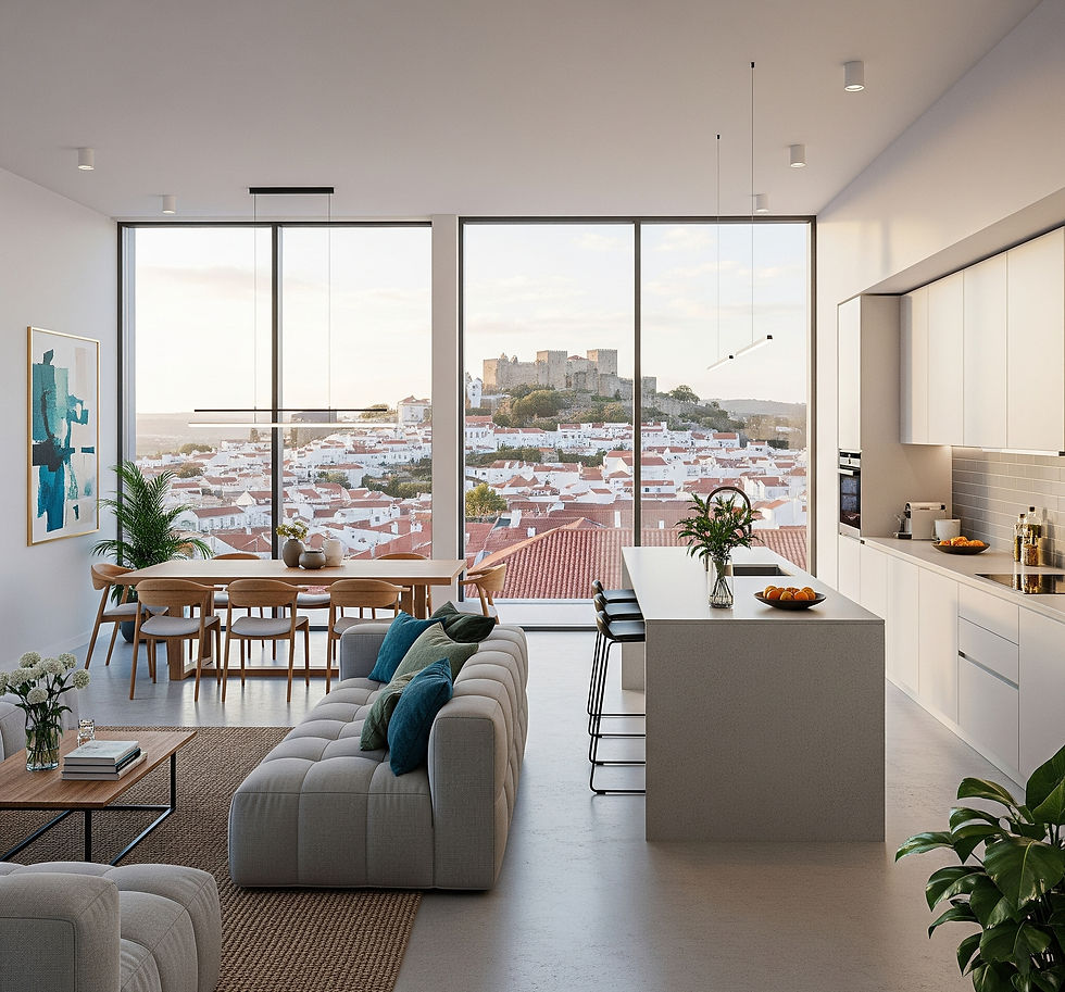 Tipologia T2 de um projeto de edifício de habitação em Silves, visto do interior